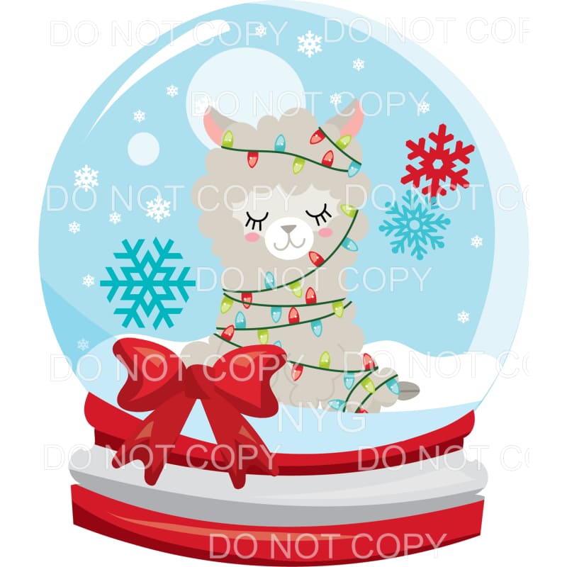 Llama Snowglobe Christmas Lights Red Bow Snowflakes #1329 