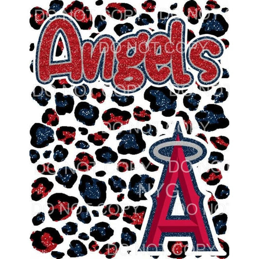 Los Angeles Angels Baseball Red Blue Glitter Leopard 