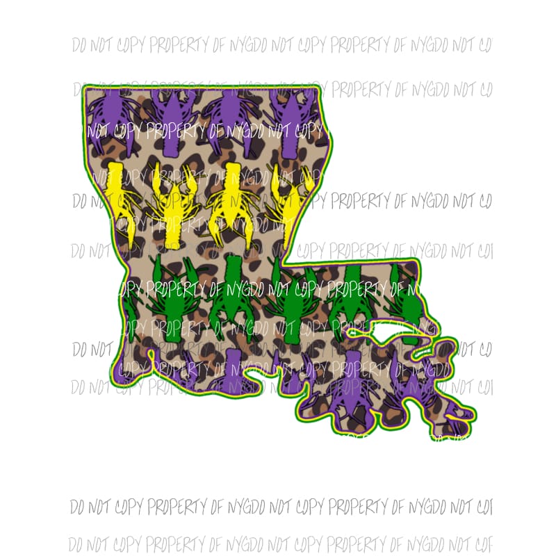 Louisiana Crawfish leopard purple green mardi gras Sublimation transfers Heat Transfer