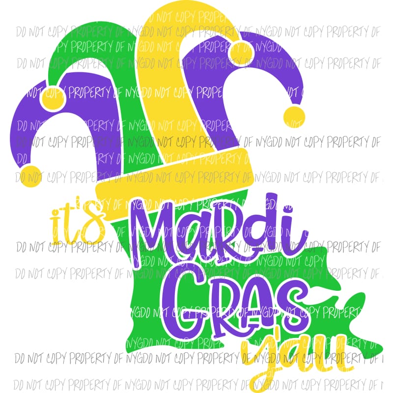 Louisiana Its Mardi Gras Yall state outline jester hat state outline Sublimation transfers Heat Transfer