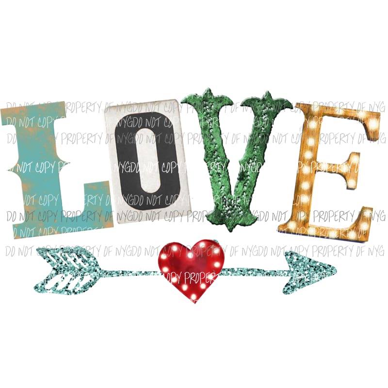 Love #2 retro heart arrow flowers no frame Sublimation transfers Heat Transfer