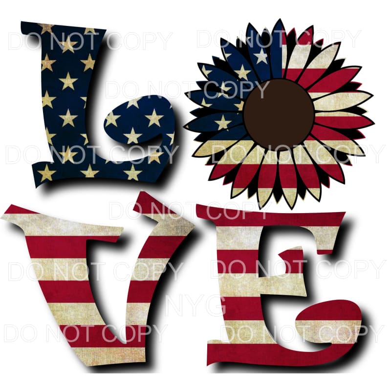 Love American Flag Sunflower Sublimation transfers - Heat 