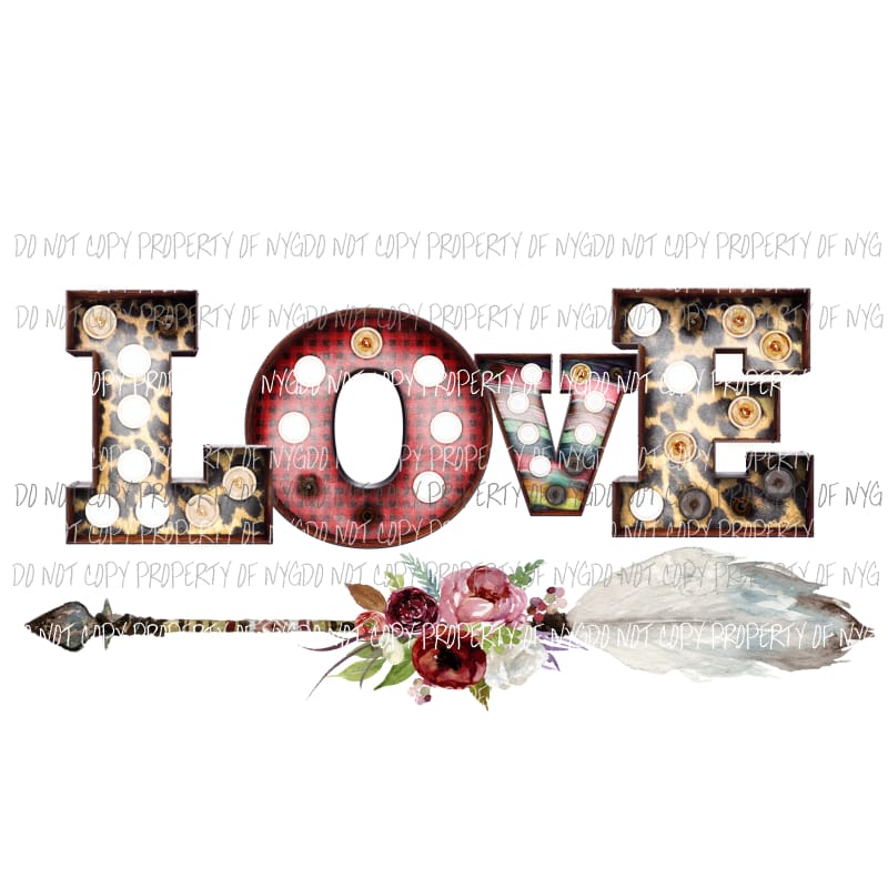 LOVE arrow leaopard feather flowers Sublimation transfers Heat Transfer
