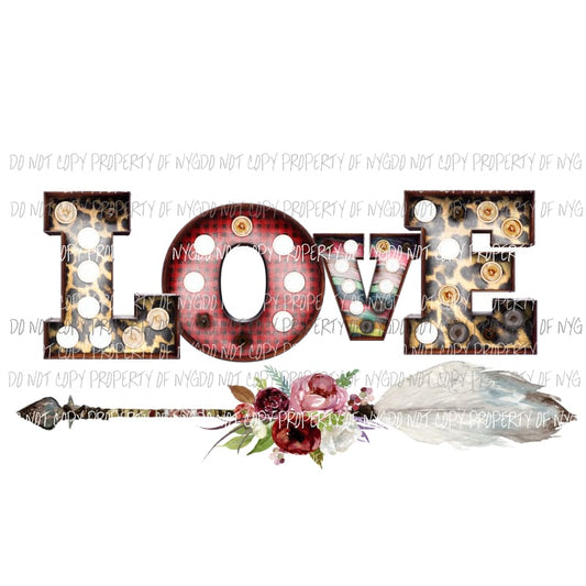 LOVE arrow leaopard feather flowers Sublimation transfers Heat Transfer