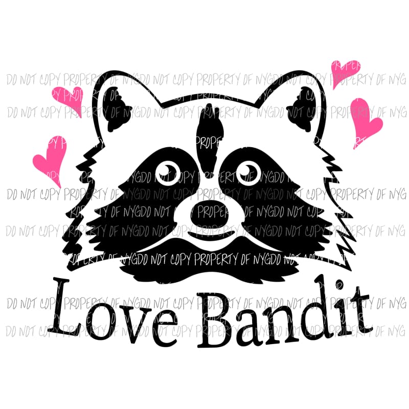 Love Bandit raccoon pink hearts Sublimation transfers Heat Transfer