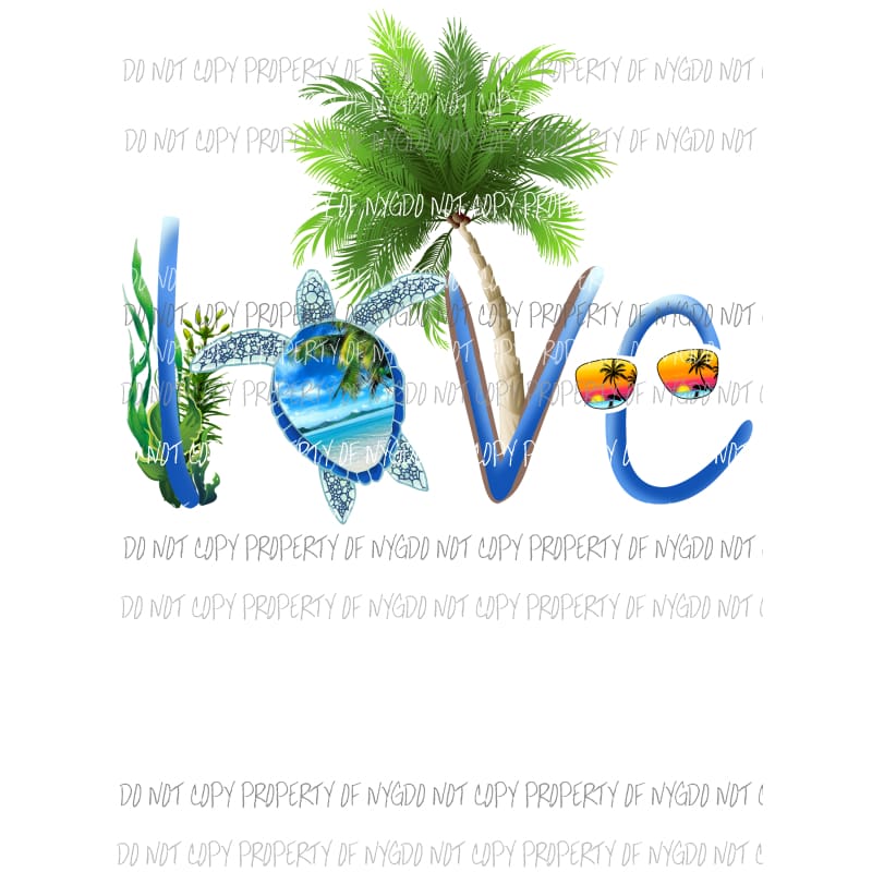 Love Beach Palm tree turtle Sublimation transfers Heat Transfer