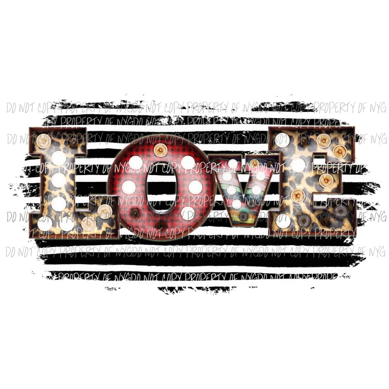 LOVE black stripes marquee lights Sublimation transfers Heat Transfer