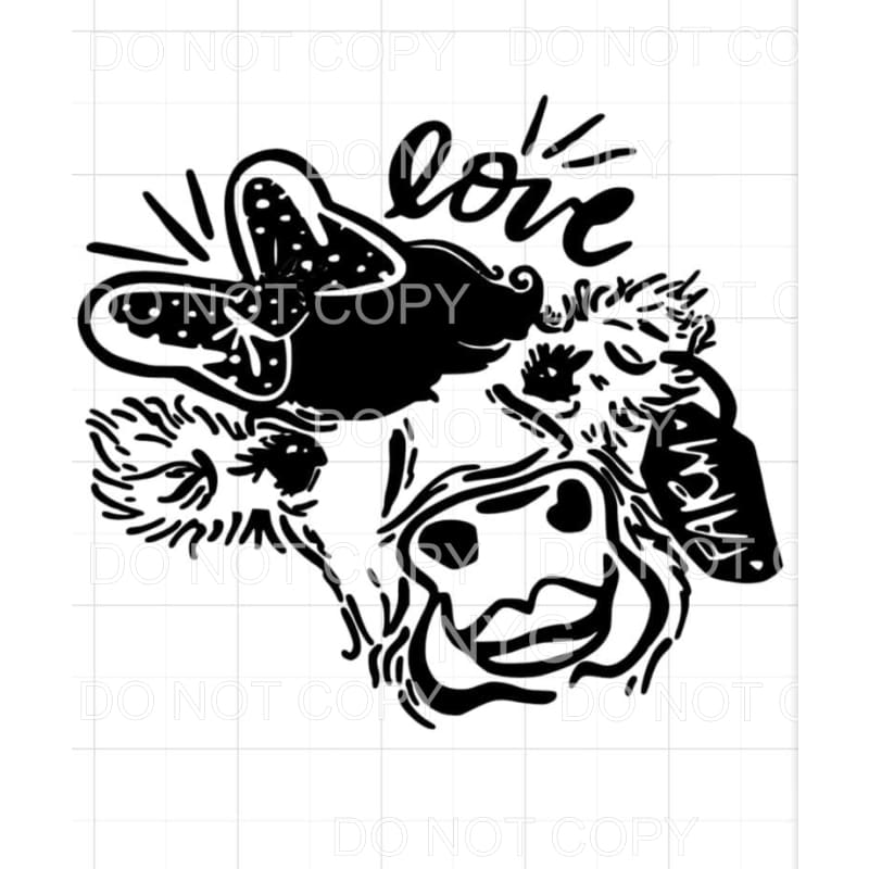 Love Cow Bow Farm Tag Black White Sublimation transfers - 