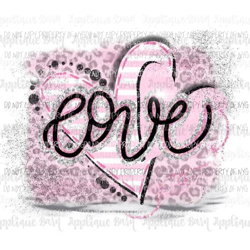 LOVE cursive heart pink leopard Sublimation transfers Heat Transfer