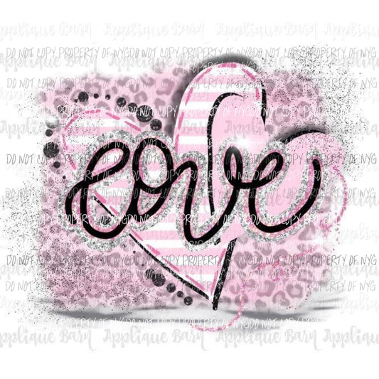 LOVE cursive heart pink leopard Sublimation transfers Heat Transfer