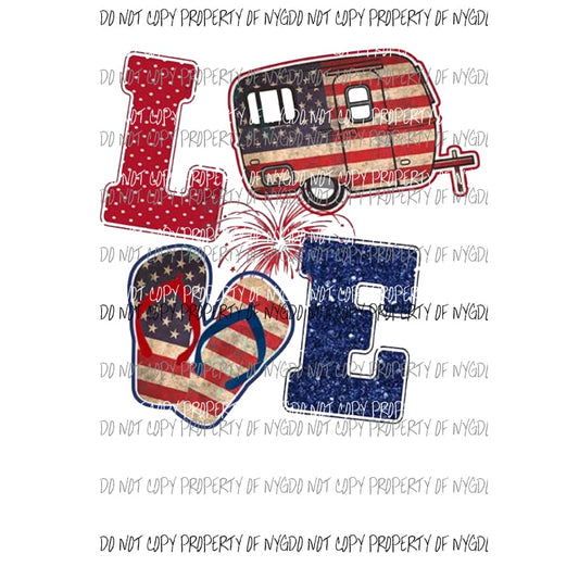 Love flip flops and camper flag Sublimation transfers Heat Transfer