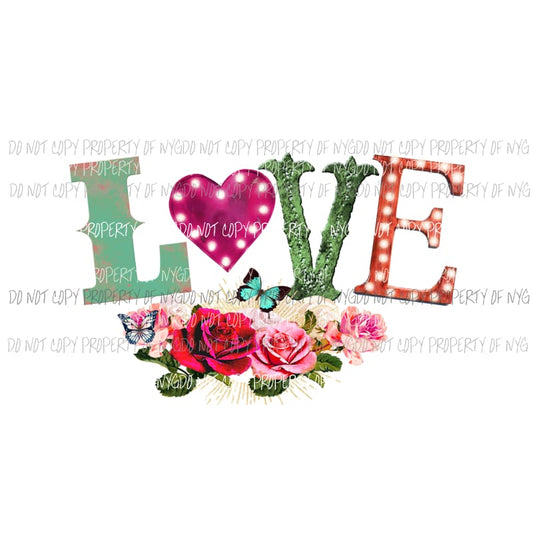 LOVE floral design flowers Sublimation transfers Heat Transfer