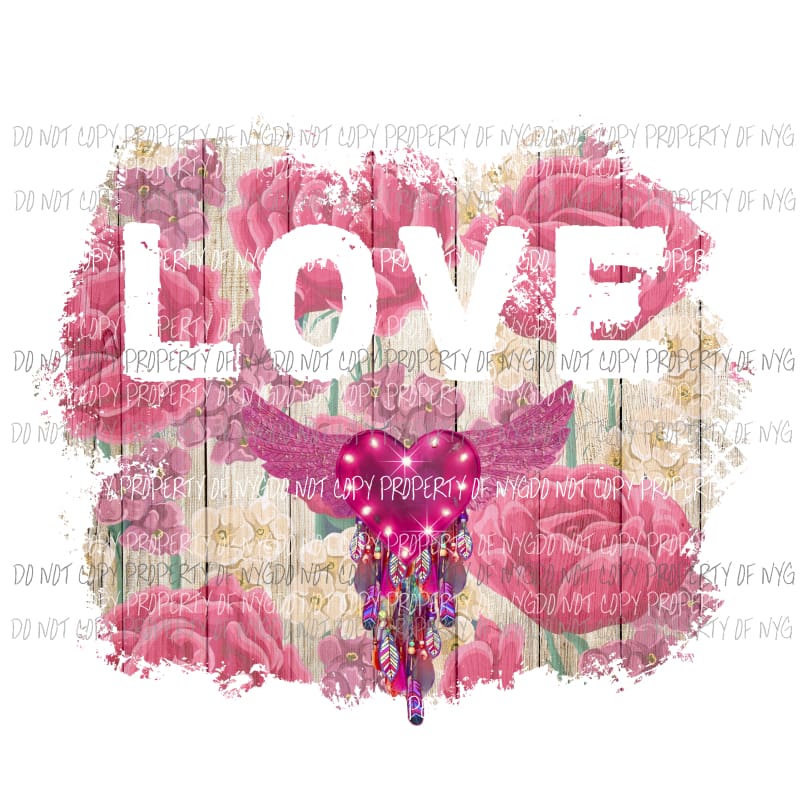 LOVE floral heart dream catcher Sublimation transfers Heat Transfer