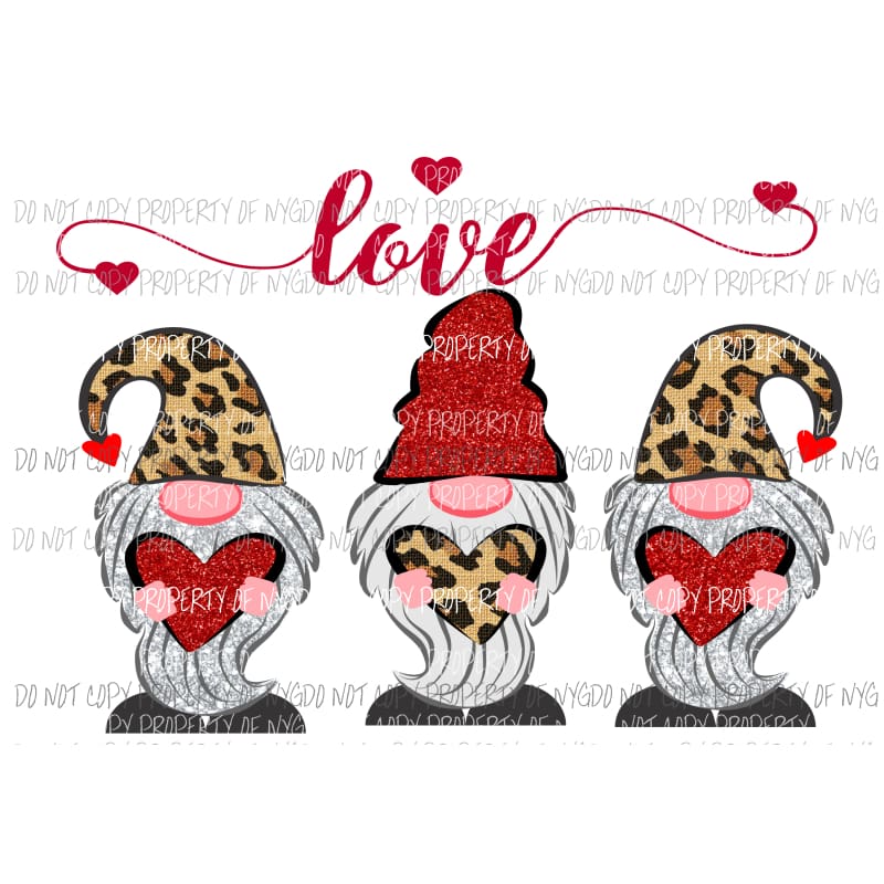Love gnomes trio #2 leopard red hearts Sublimation transfers Heat Transfer