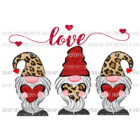 Love gnomes trio #2 leopard red hearts Sublimation transfers Heat Transfer