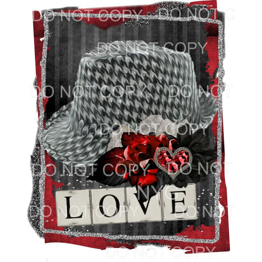 Love Grey Fedora Red Black Flower Heart Framed Sublimation 