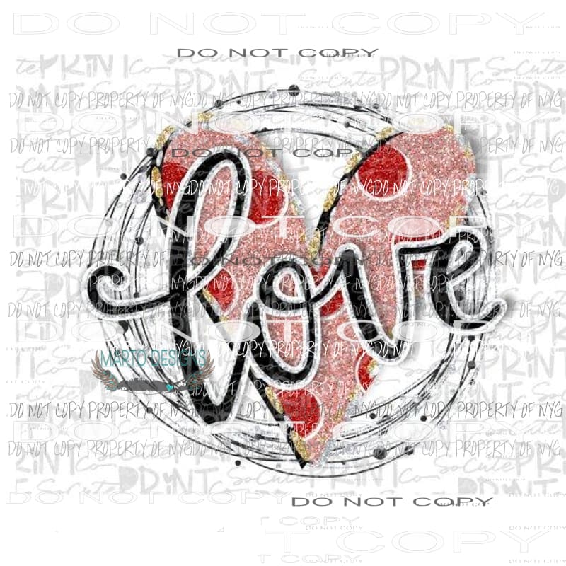 Love heart #2 pink Sublimation transfers love valentines day Heat Transfer