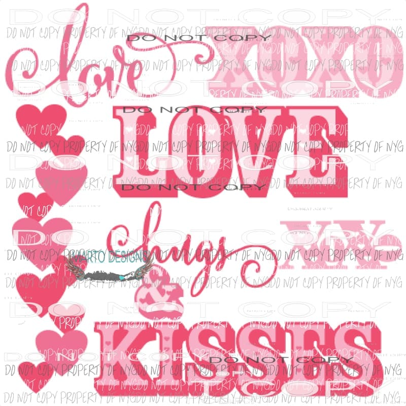 Love hugs and kisses Sublimation transfers Love valentines day heart Heat Transfer
