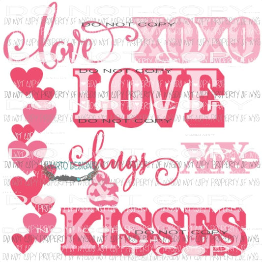 Love hugs and kisses Sublimation transfers Love valentines day heart Heat Transfer