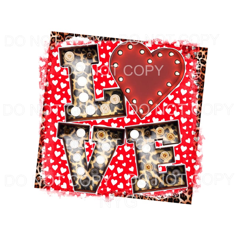 Love Leopard Marquee Red Heart Background Sublimation 