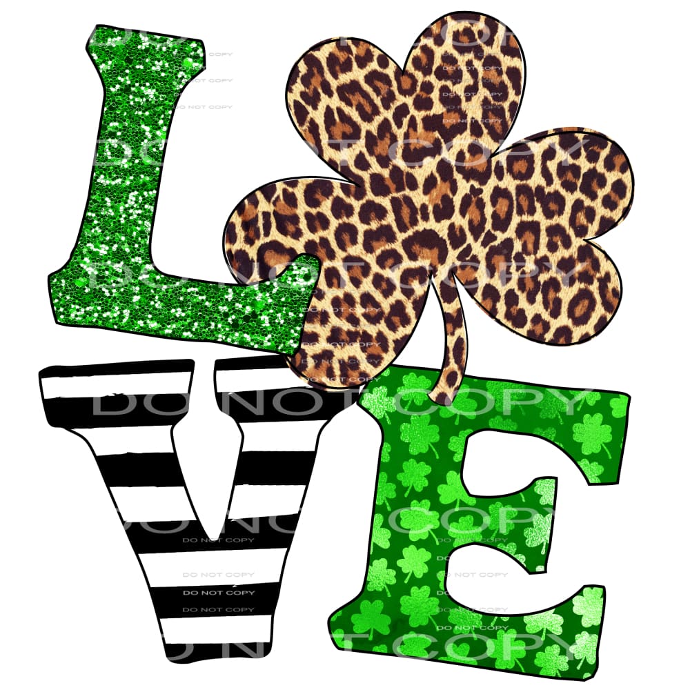 Love Leopard Shamrock Clover St Patricks Day #2512 
