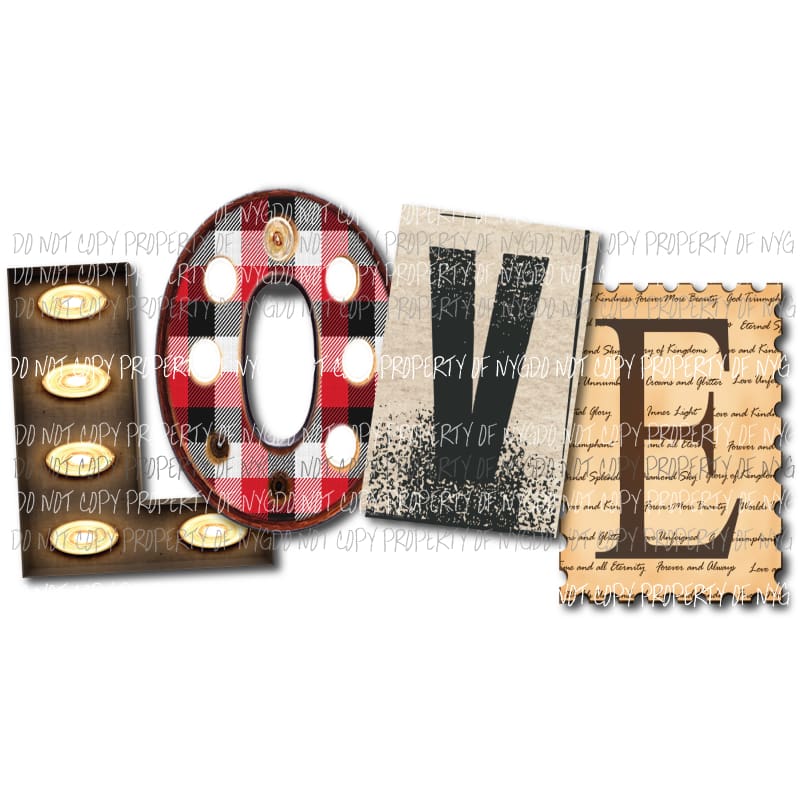 LOVE marquee red black plaid paper Sublimation transfers Heat Transfer