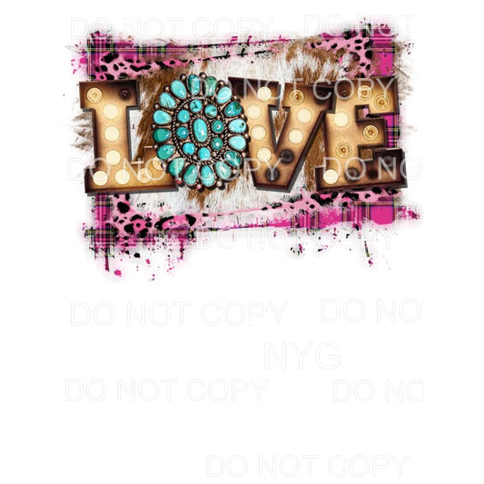 Love Marquee Turquoise Gemstone Pink Leopard Sublimation 