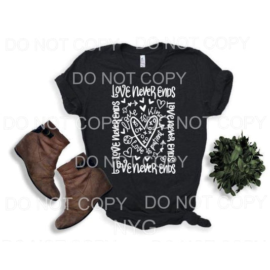 LOVE NEVER ENDS Valentine Hearts Typography # 494 white 