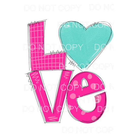 Love Pink Stacked Blue Heart Sublimation transfers - Heat 