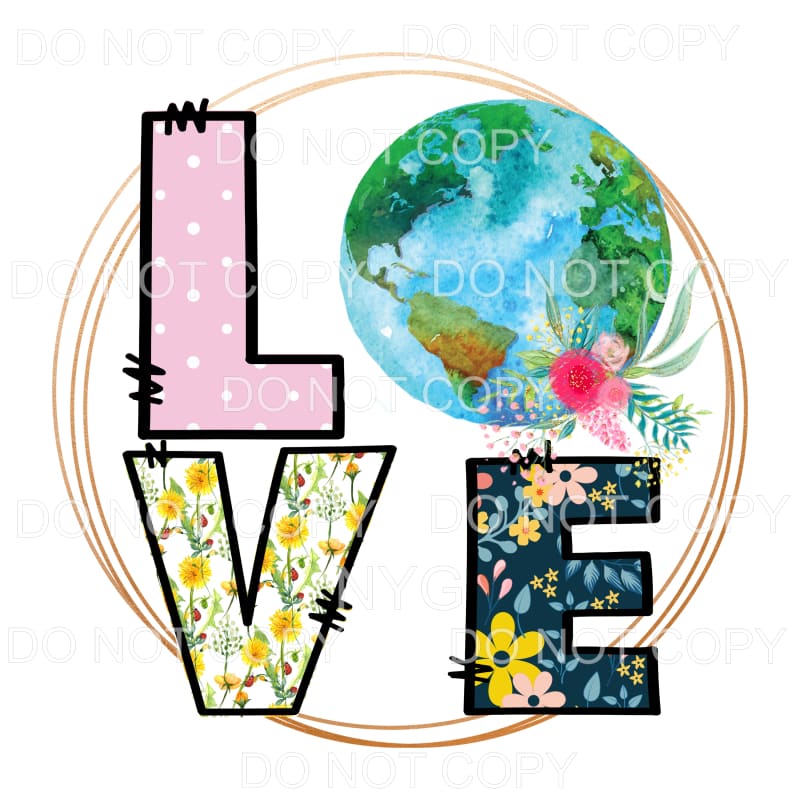 Love Planet Floral Pink Polka Dot Letters Gold Circle #622 