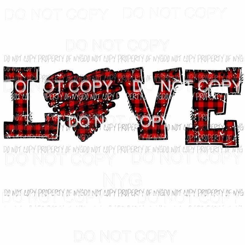LOVE red plaid grunge Sublimation transfers Heat Transfer