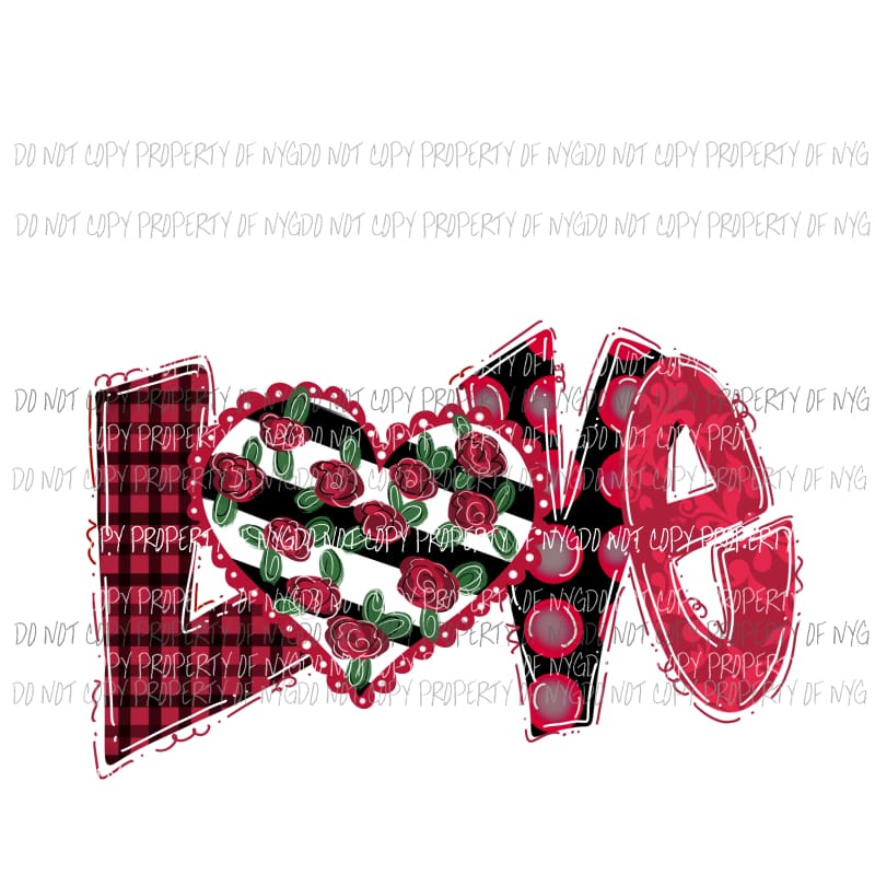 LOVE roses heart Sublimation transfers Heat Transfer