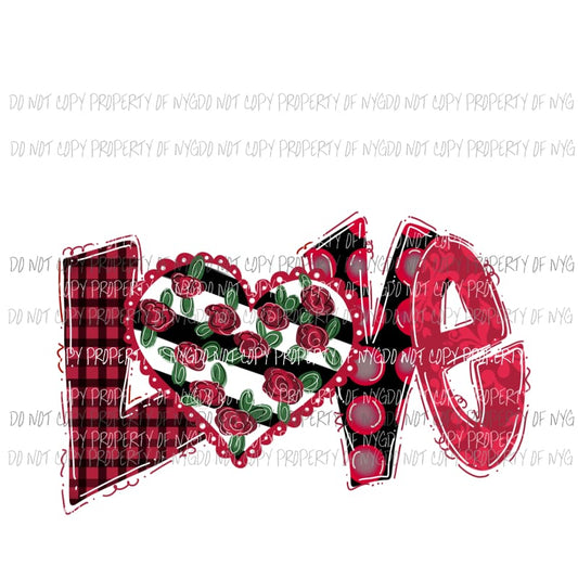 LOVE roses heart Sublimation transfers Heat Transfer