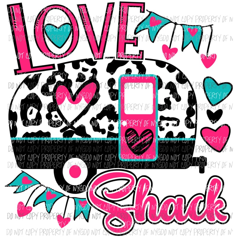 Love Shack camper hearts pink teal Sublimation transfers Heat Transfer