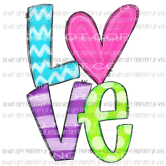 LOVE stacked colorful Sublimation transfers Heat Transfer