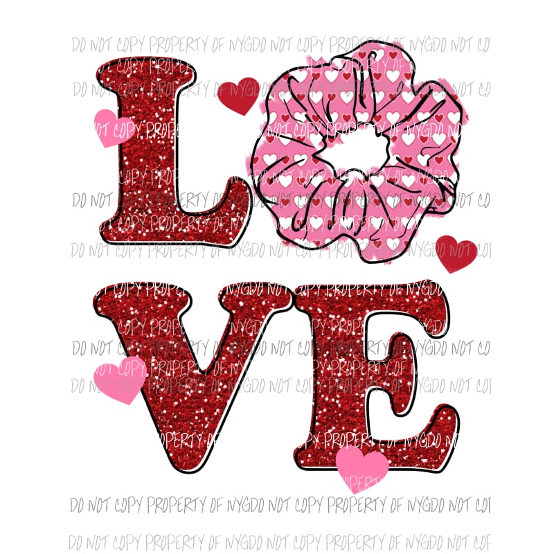 LOVE stacked pink scrunchie Sublimation transfers Heat Transfer