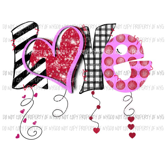 LOVE strings black checkered pink red Sublimation transfers Heat Transfer