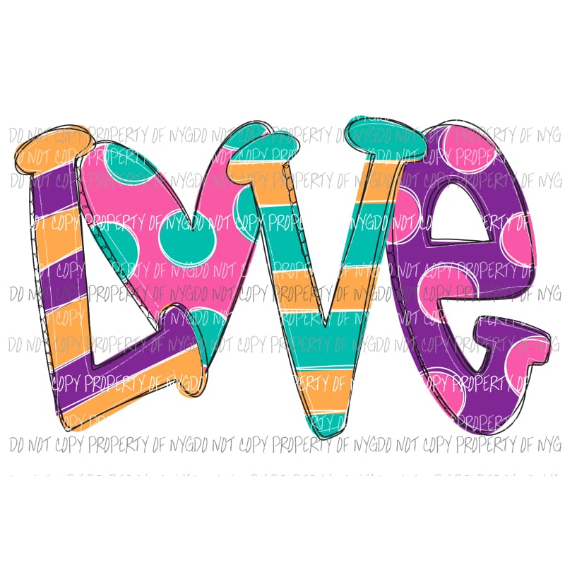 LOVE stripes polka dots purple pink teal Sublimation transfers Heat Transfer
