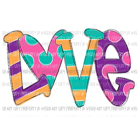 LOVE stripes polka dots purple pink teal Sublimation transfers Heat Transfer