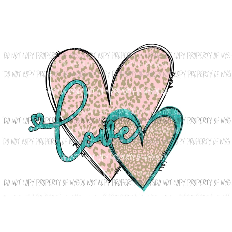 Love teal pink leopard hearts Sublimation transfers Heat Transfer