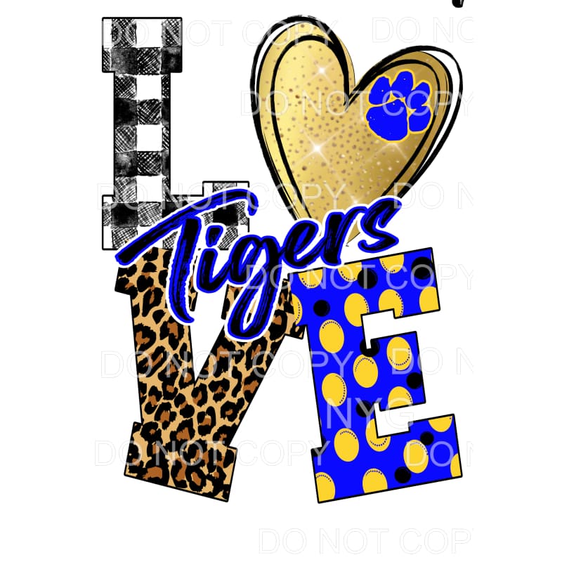 Love Tigers Royal Blue and gold Sublimation transfers - Heat