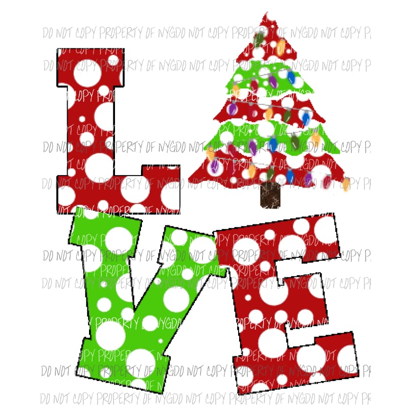 LOVE tree Green and red polka dots - Christmas Tree Sublimation transfers Heat Transfer