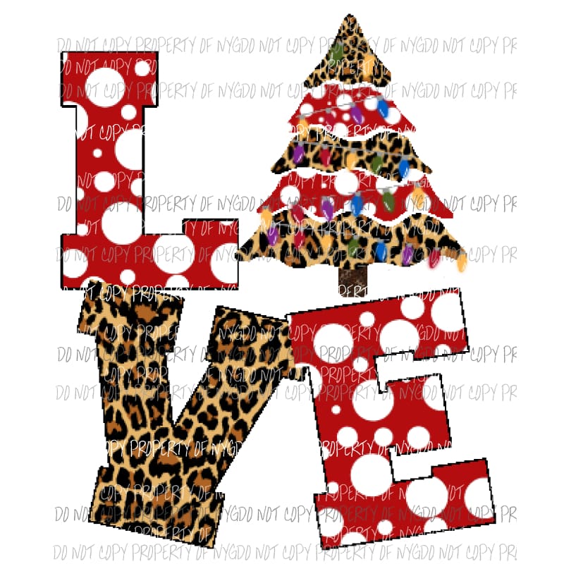 LOVE tree Leopard and red polka dots - Christmas Tree Sublimation transfers Heat Transfer