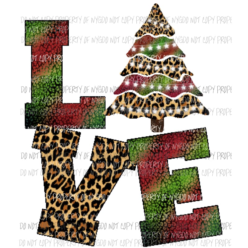 LOVE tree Leopard green and red - Christmas Tree Sublimation transfers Heat Transfer