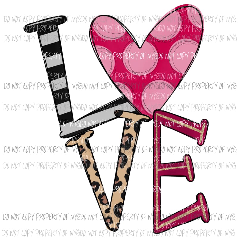 LOVE word leopard pink heart Valentines Day Sublimation transfers Heat Transfer