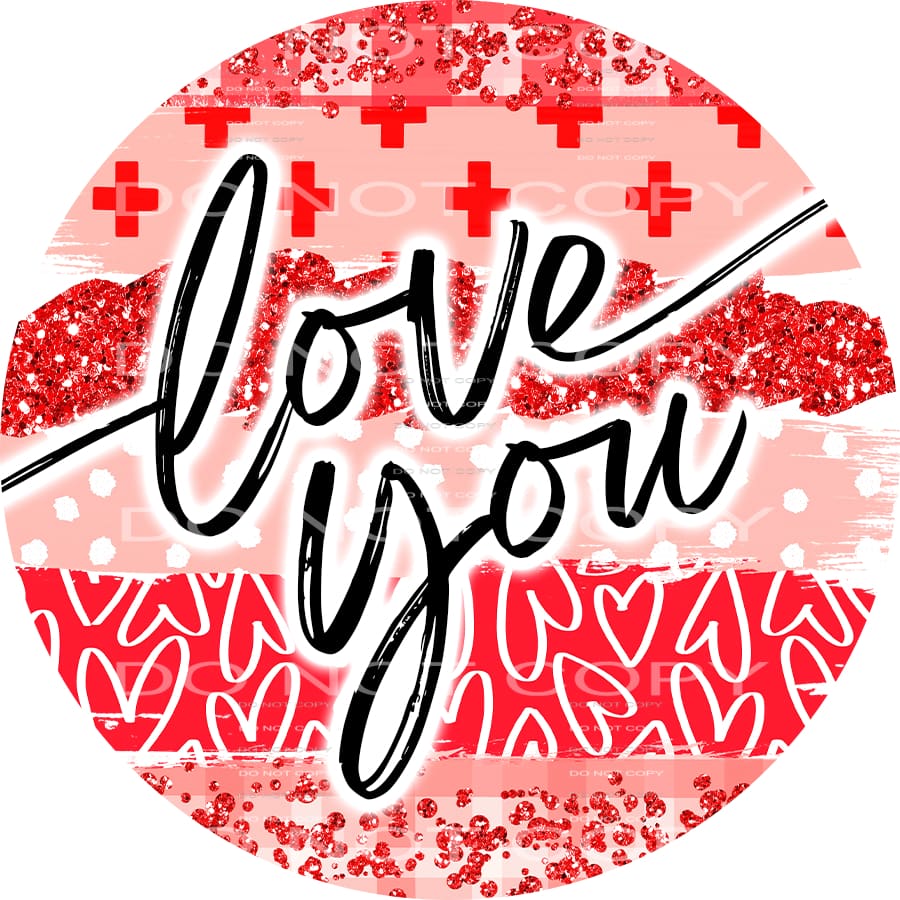 Love You Cross Hearts Giltter Circle Valentines Day #2596 