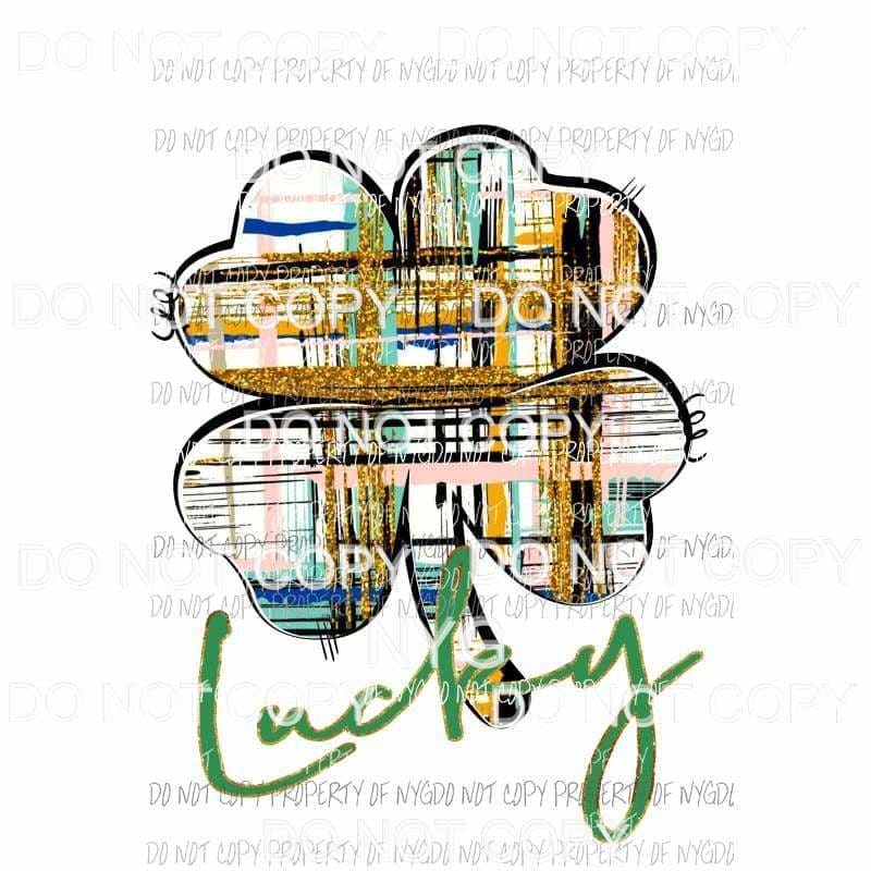 Lucky multi color plaid shamrock gold glitter Sublimation transfers Heat Transfer