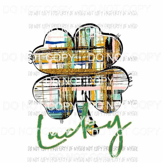 Lucky multi color plaid shamrock gold glitter Sublimation transfers Heat Transfer