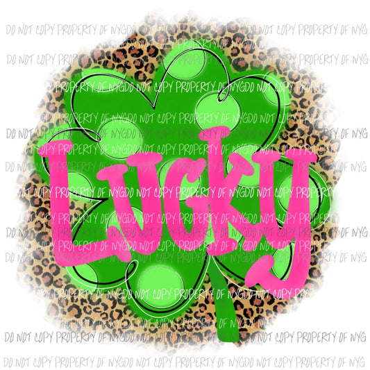 LUCKY pink green polka dot shamrock leopard Sublimation transfers Heat Transfer