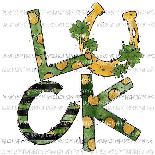 LUCKY stacked letters horseshoe shamrock Sublimation transfers Heat Transfer